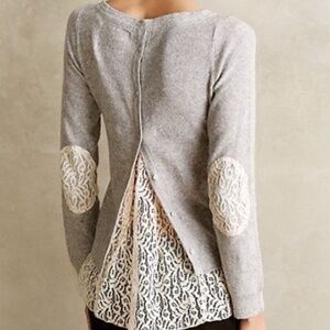 Anthro Gray Lace Trim Women's Top